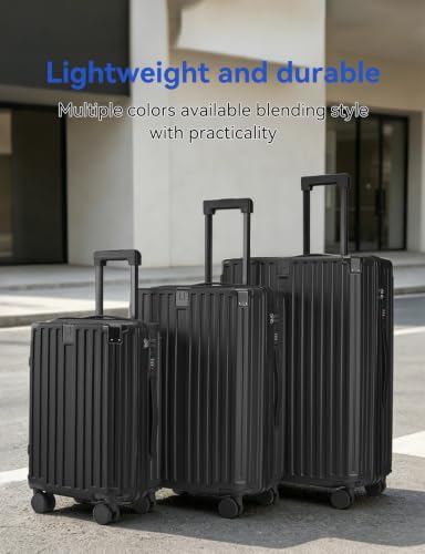 3-Piece ABS Hardside Luggage Set with Foldable Cup Holder & Detachable, Black - color: B ++ Black