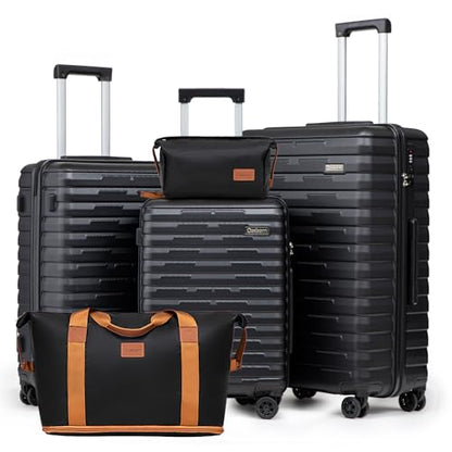 Cosbarn Luggage Sets Hardshell 5 Piece Durable Suitcases with Wheels - color: Black