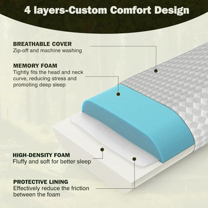 Vekkia Camping Pillow, Memory Foam Travel Pillow with Washable Cover,Gray-S - size: Small