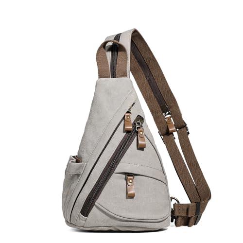 KL928 Canvas Sling Bag Small Crossbody Purse Casual Backpack for Men Women | Wear-resistant Canvas, multi carry styles, organized multi-pocket, great for commute hiking travel, nice gift for men women - color: Medium-leaden