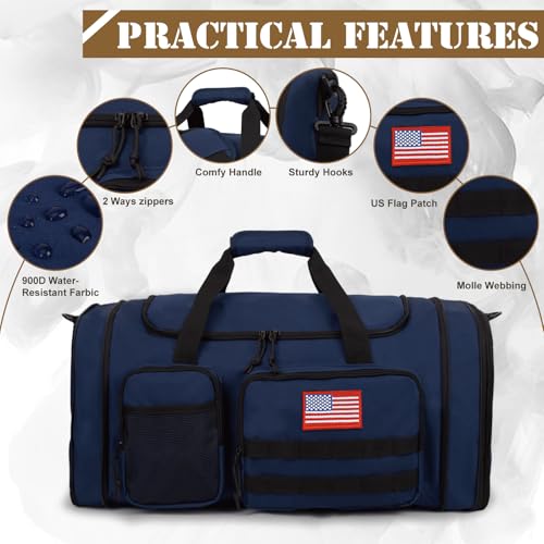 Tactical Duffle Bag for Men,52L Expandable Carry On Duffel Bag for Travel - color: Blue