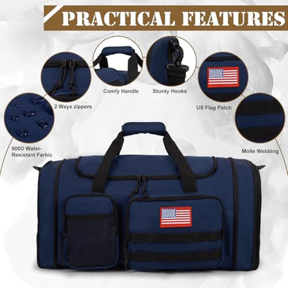 Tactical Duffle Bag for Men,52L Expandable Carry On Duffel Bag for Travel - color: Blue