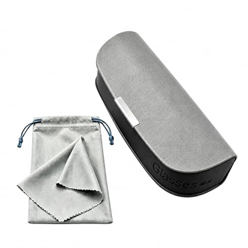 Glasses Case hard shell,3-in-1 Sunglasses Case & Eyeglass Case with Cleaning Cloth & Storage Pouch - color: Gray, size: Large
