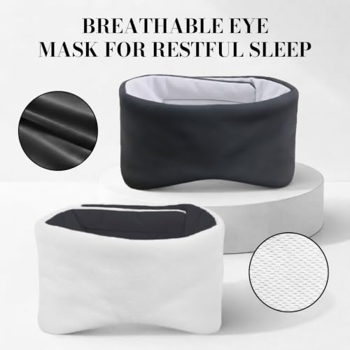 Sleep Mask for Women Men, Reversible Eye Mask Sleeping with Cozy & Cooling Sides, Adjustable Velcro Band, Blackout Face-Hugging Padded Eye Cover for Sleeping Travel Office, Black/White - color: Black+white