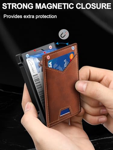 Wallet for Men RFID Wallet with 2 ID Windows & Money Clip, Slim Card Holder - color: Redbrown
