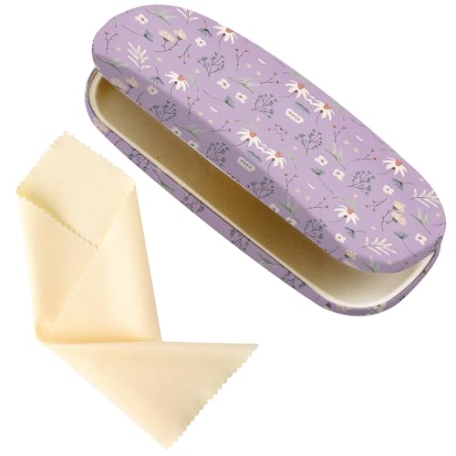 Glasses Case Hard Shell,Portable Protective Eyeglasses Case, Eyeglass Holder Box with Cleaning Cloth, for men women - color: Purple Flower 2