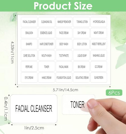 6 Sheets Travel Labels for Toiletries, Toiletry Labels Waterproof Travel