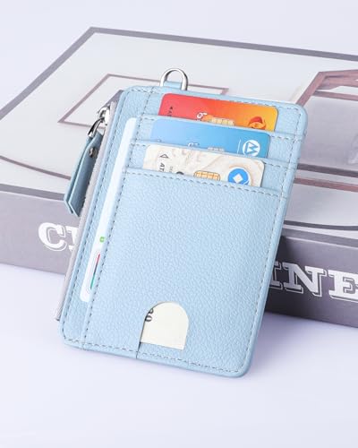 Teskyer 여성용 슬림 RFID 지갑, 지퍼 포켓이 있는 소형 카드 홀더, Cyan, 미니멀리스트 - color: Cyan