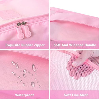 12 Set Travel Packing Cubes Luggage Packing Bags Reusable Lightweight Suitcase Organizer Cubes Set for Travel Accessories (Sky Blue+Pink) - color: sky blue+pink