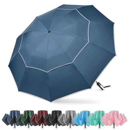 G4Free 54/62 Inch Large Inverted Golf Umbrella Windproof Reflective Stripe - color: Blue, size: 62 inch