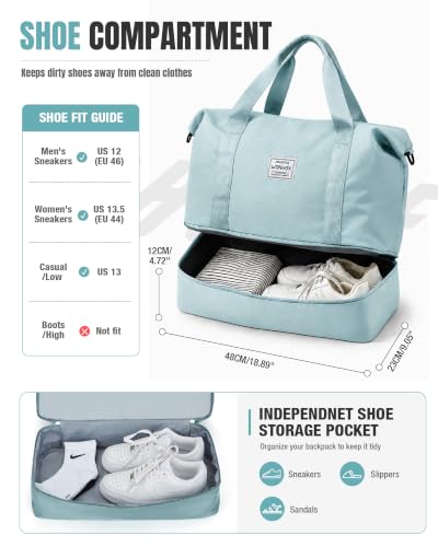 Weekender Bags for Women Travel Weekend Overnight Bag with Shoe Compartment - color: A -Light Blue