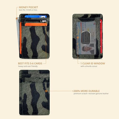 Oak Leathers RFID Leather Card Case Wallet - Slim Design Men Women - color: Green hairon