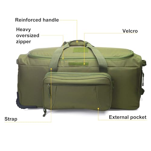 Military Wheeled Deployment Bag Large Tactical Heavy Duty Duffel Bag 124L - color: Green