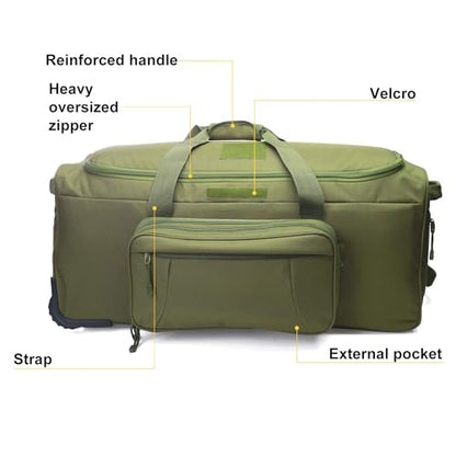 Military Wheeled Deployment Bag Large Tactical Heavy Duty Duffel Bag 124L - color: Green