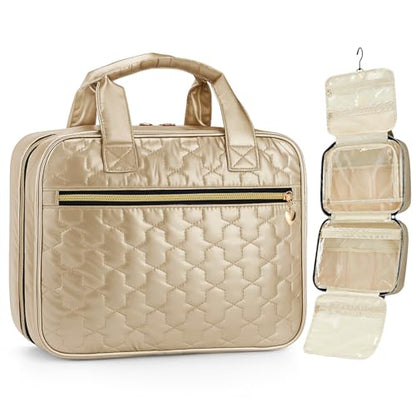 Travel Toiletry Bag with Hook Water-Resistant Makeup Cosmetic Bag - color: Champagne, size: Medium