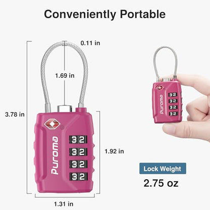 Puroma 2 Pack TSA Approved Luggage Locks 4 Digit Code Cable Lock Pink Dark - color: Basic Pink Dark