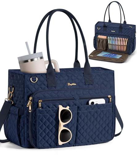 Bagstellar Teacher Tote Bag for Women, 15.6" Laptop Work Tote Computer Bag - color: Navy Blue