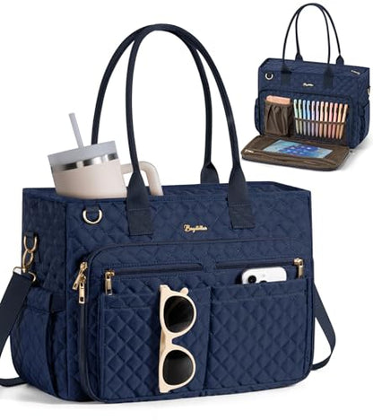 Bagstellar Teacher Tote Bag for Women, 15.6" Laptop Work Tote Computer Bag - color: Navy Blue