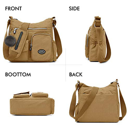 SUKRY Nylon Crossbody Bag for Women with Anti theft RFID Pocket, Waterproof Shoulder Bag Travel Purses and Handbag - color: Khaki
