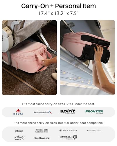 Arcoyard Underseat Carry On Luggage with Wheels, 17.3" Personal Item Bag - color: Pink