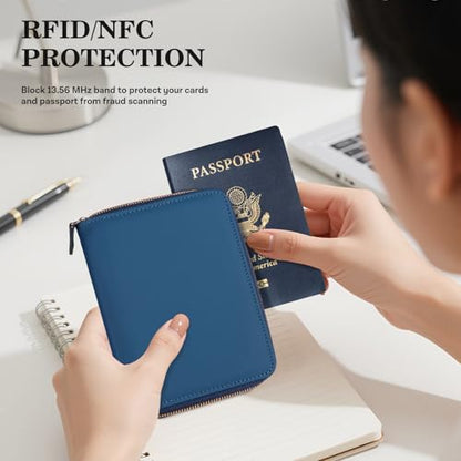 CoBak Passport Holder Cover with Safe Zipper Closure - color: Dark Blue