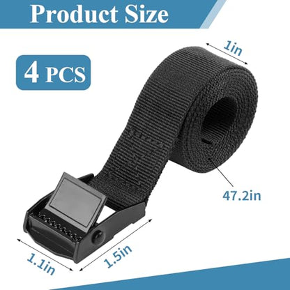 PEASUG Tie Down Straps, 4 Pack Lashing Straps with Buckles for Packing - color: Black, size: 1" x 4'