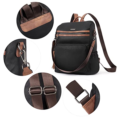 CLUCI Vegan leather Backpack for Women - color: Black With Brown