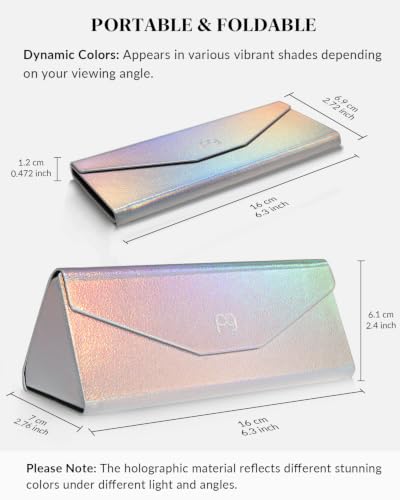 Payne Glasses Foldable Sunglasses Case, Holographic Glasses Case | Tri-Fold Eyeglasses Case Hard Shell, Portable Magnetic Glasses Holder for Women Men - color: Silver - 1 Pack