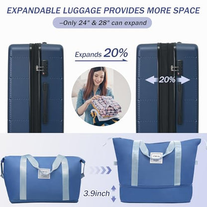 Merax Luggage Sets 5 Piece,Hardside Carry On Suitcase Set with USB Port - color: Blue(20 top-open), style: 3-piece Set(20/24/28)