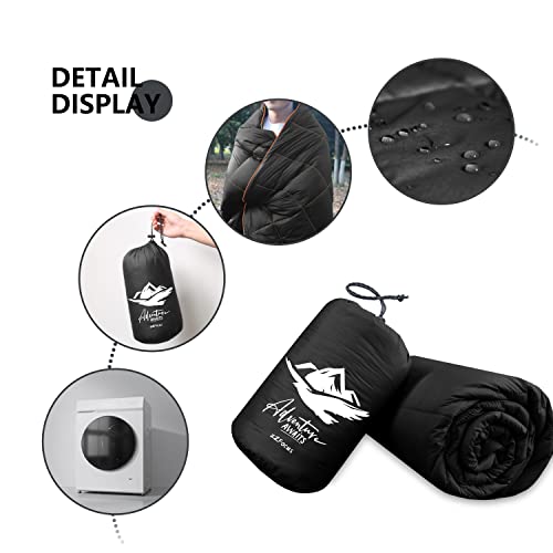 Mini Camping Blanket Lightweight Puffy Camp Blanket - color: Black, size: 39x55"