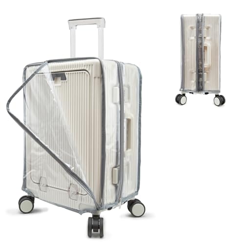 Clear Carry On Luggage Cover, Expandable Width, No Disassembly, 24 Inch with Front Pocket Zipper, PVC Plastic Material, Travel Waterproof Transparent Suitcase Protector - color: Expandable (Front Access Only), size: 24 inch (Right Handle)