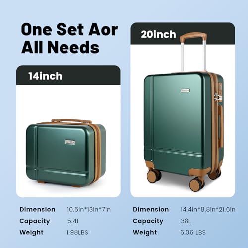 14" 20" Durable Luggage Set, 2 Piece Travel Hardshell Suitcase with 360 Double Smooth Spinner Wheels & TSA Lock for Adventure & Long Trips Carry on & Air Checked Green - color: GREEN