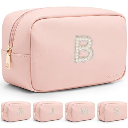VLANDO Travel Cosmetic Bag with Pearl Monogram Patch,Pink B - color: 03-Pink-B