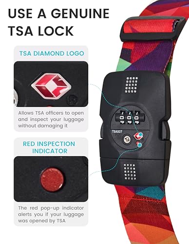 Travelkin Luggage Straps TSA Approved, Suitcase Straps with TSA Lock - color: Colorful Geometry