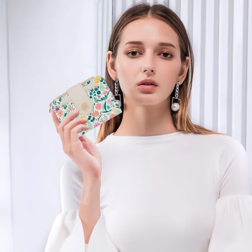 Floral Womens Bifold Wallet,Compact Leather Credit Card Holder - color: Floral