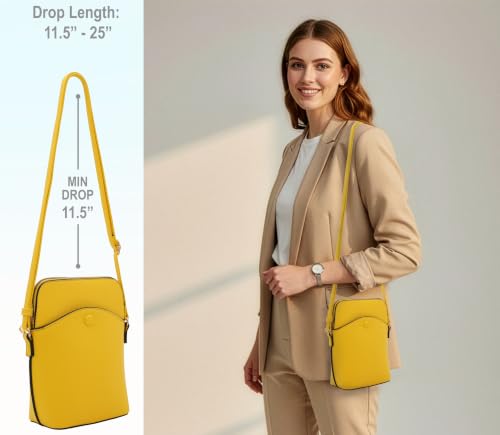 Solene Small Crossbody Bag with Gold Hardware, Mini Shoulder Purse with Adjustable Strap - color: Yellow