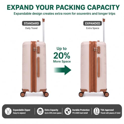 CONCEPTEN Expandable Carry on Luggage 3 Piece Suitcases with Spinner Wheels - color: Beige, size: 3 Piece