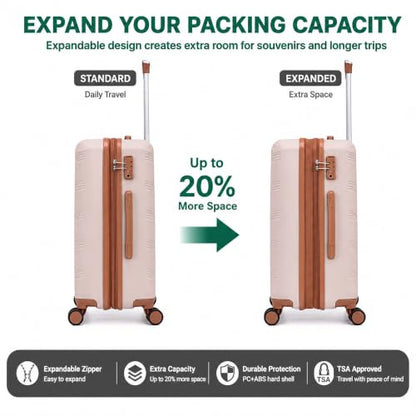 CONCEPTEN Expandable Carry on Luggage 3 Piece Suitcases with Spinner Wheels - color: Beige, size: 3 Piece