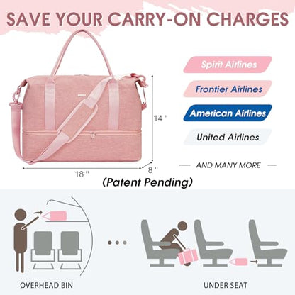 WANDF Personal Item Travel Bag, Carry On Weekender Bag for Women - color: Pink