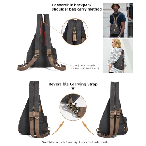 KL928 Canvas Sling Bag Small Crossbody Purse Casual Backpack for Men Women - color: Medium-black