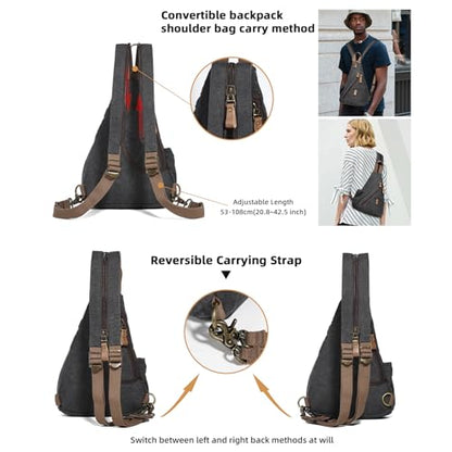 KL928 Canvas Sling Bag Small Crossbody Purse Casual Backpack for Men Women - color: Medium-black