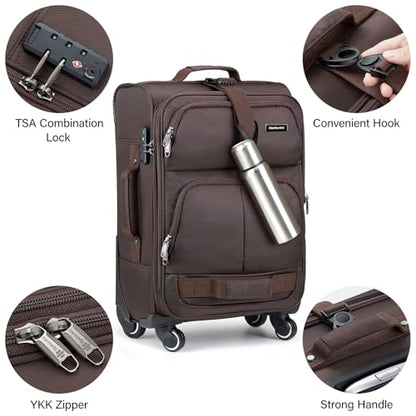 Hanke 3 Piece Softside Expandable Luggage Sets with Spinner Wheels - color: Coffee, size: 3 Pc Set(20/24/28)