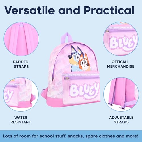 Bluey Backpack for Girls Pink, 3 Piece Set with Lunch Box and Pencil Case
