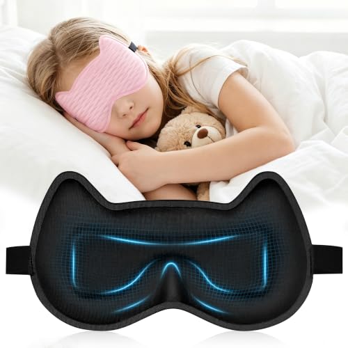 Kids Sleep Mask, 3D Contoured Cup Eye Mask for Sleeping | Zero Pressure Memory Foam, Blackout Eye Cover, with Adjustable Strap, Soft Travel Nap Blindfold for Boys Girls Teens, Pink - color: Pink
