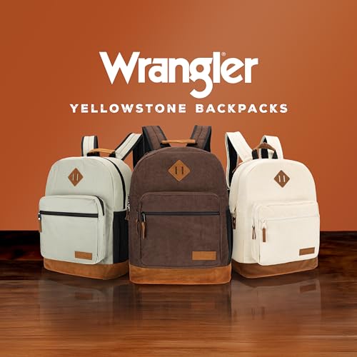 Wrangler Yellowstone Sturdy Backpack, Water-Resistant Casual Travel Daypack - color: Brncrd