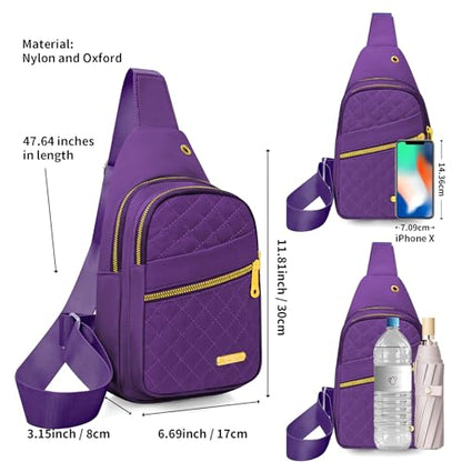 Aisijimo Small Sling Bag For Women Men Casual Crossbody Sling Backpack - color: 8003-purple