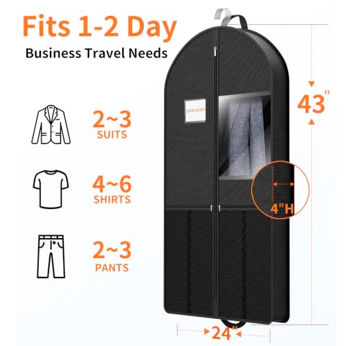 Garment Bag Travel Hanging Clothes: 43 Inch 2 Packs Fabric Breathable Foldable Zippered Pockets - Closet Storage Cover Packable - Men's Suit Shirts Uniform Jacket Jersey Tuxedo - size: 43"2Pack