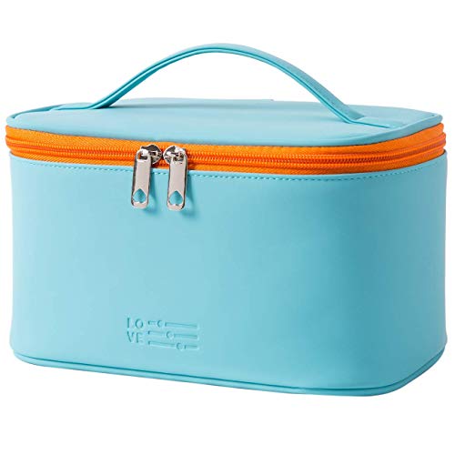 Meiyuuo Travel Makeup Bag for Women, PU Leather Cosmetic Bag, Cyan Blue - color: Cyan Blue