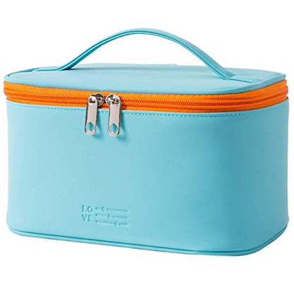 Meiyuuo Travel Makeup Bag for Women, PU Leather Cosmetic Bag, Cyan Blue - color: Cyan Blue