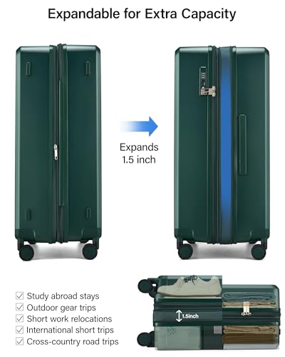 MILADA Expandable Medium Suitcase 24 Inch, Hardside Checked Luggage, Green - color: Blackish Green, size: Checked Medium 24 Inch